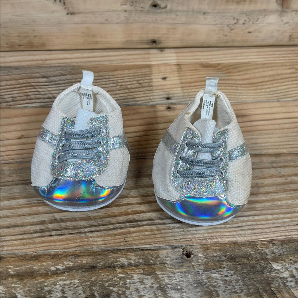 Build A Bear Workshop BABW White Silver Metallic Shoe OS Plush Footwear Sneakers
